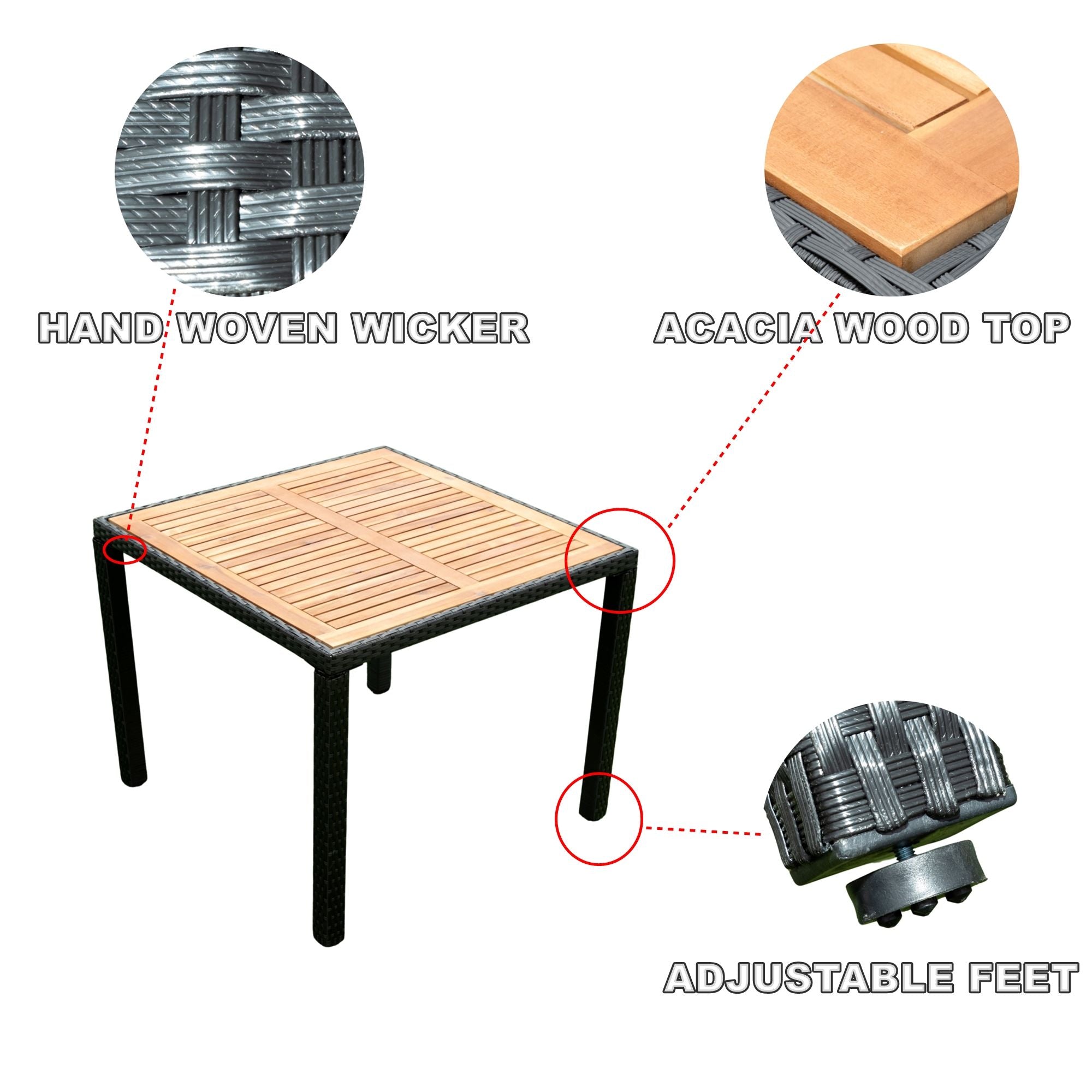 Outdoor Patio Wicker Dining Set With Acacia Wood Top by HouseOfZazla