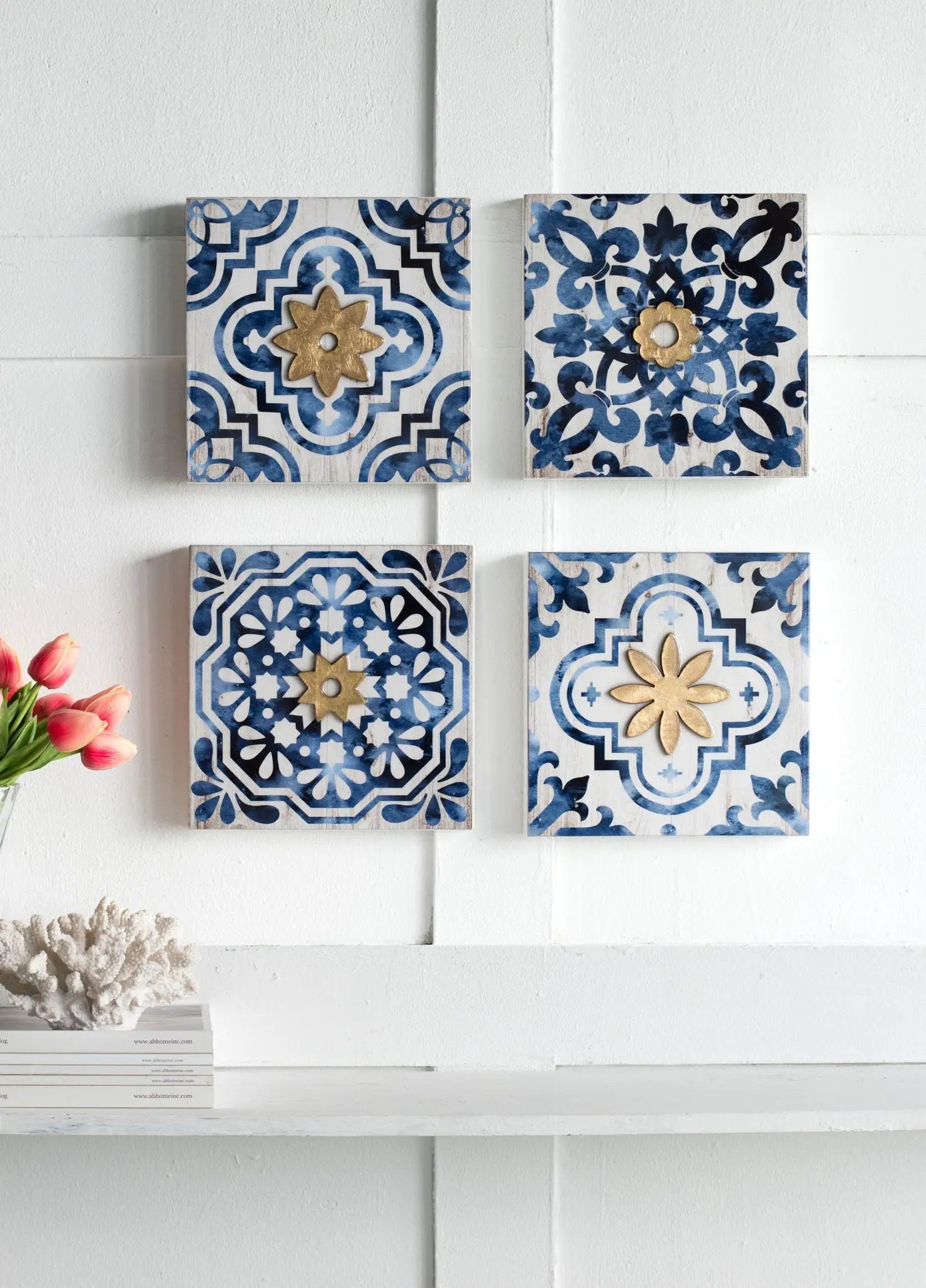 Abstract, And Wall Decor Accents (Set of 4) - White / Blue by Unique Piece Furniture