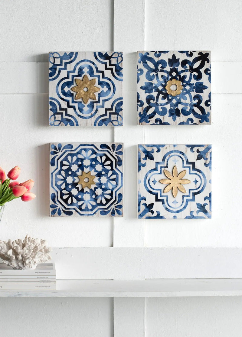 Abstract, And Wall Decor Accents (Set of 4) - White / Blue by Unique Piece Furniture