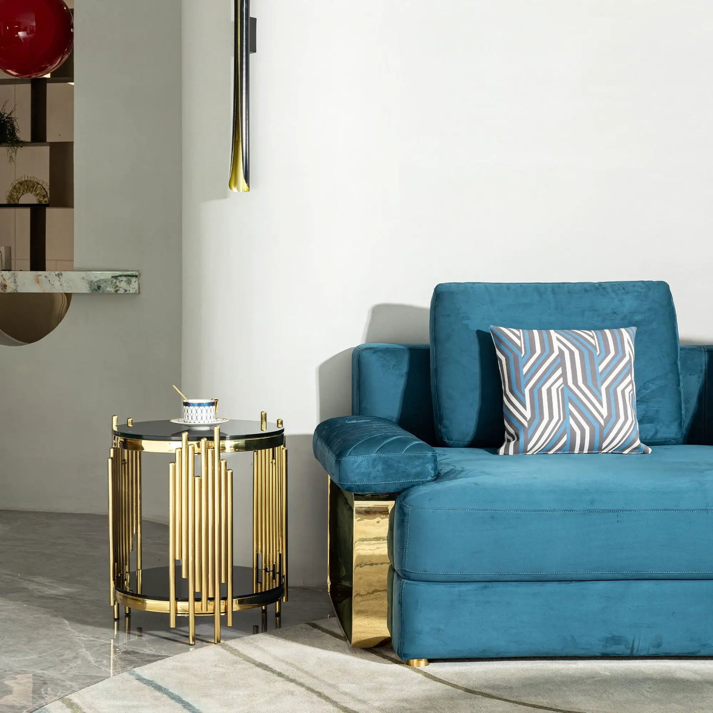 Elegant Round Table With Double Layer Tempered Glass Top And Stainless Steel Frame For Living Room by Unique Piece Furniture