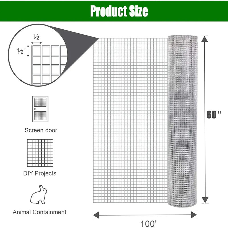 Galvanized Hardware Cloth, Chicken Wire Fence Roll For Garden And Animal Enclosures - Silver by HouseOfZazla