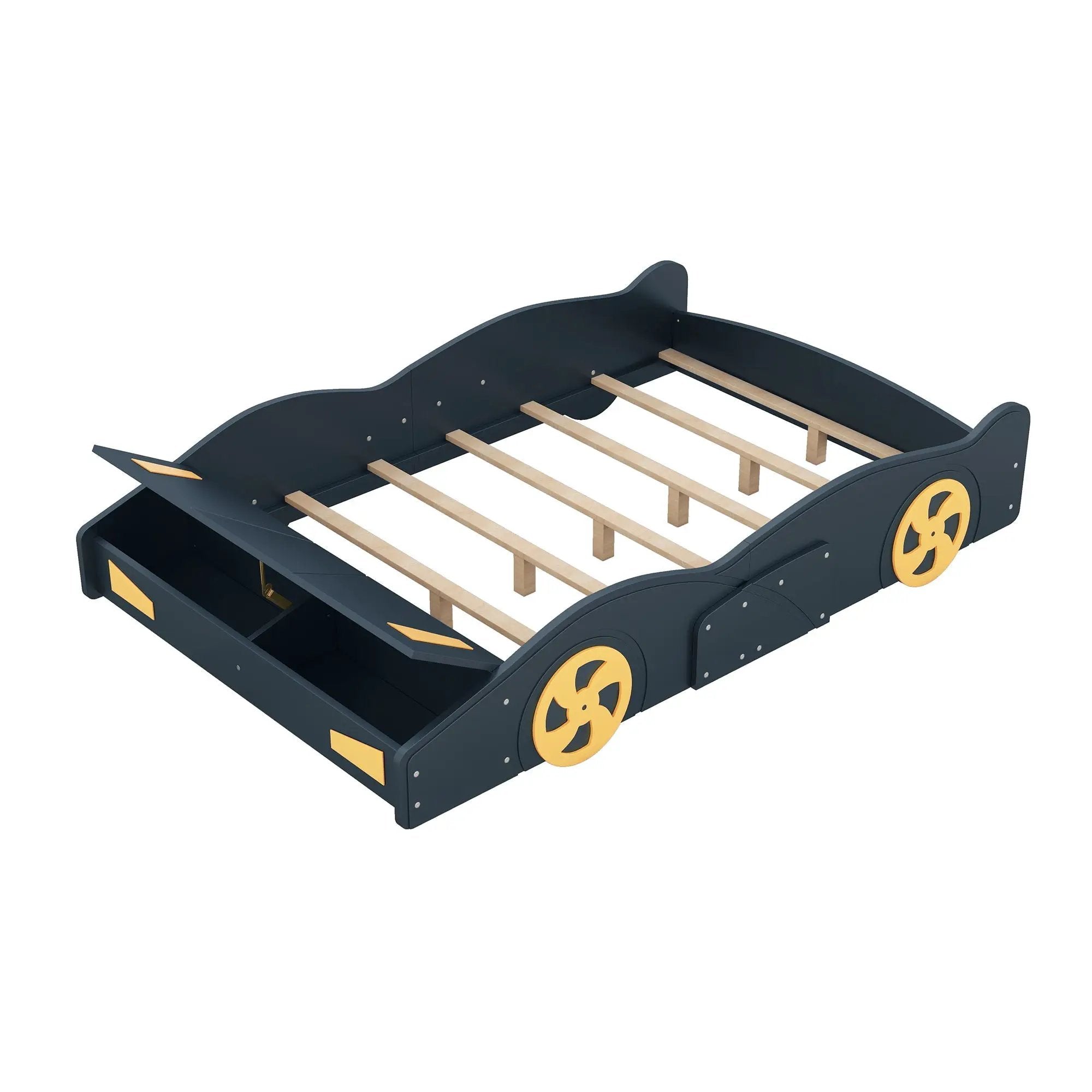 Race Car Shaped Platform Bed With Wheels And Storage by HouseOfZazla