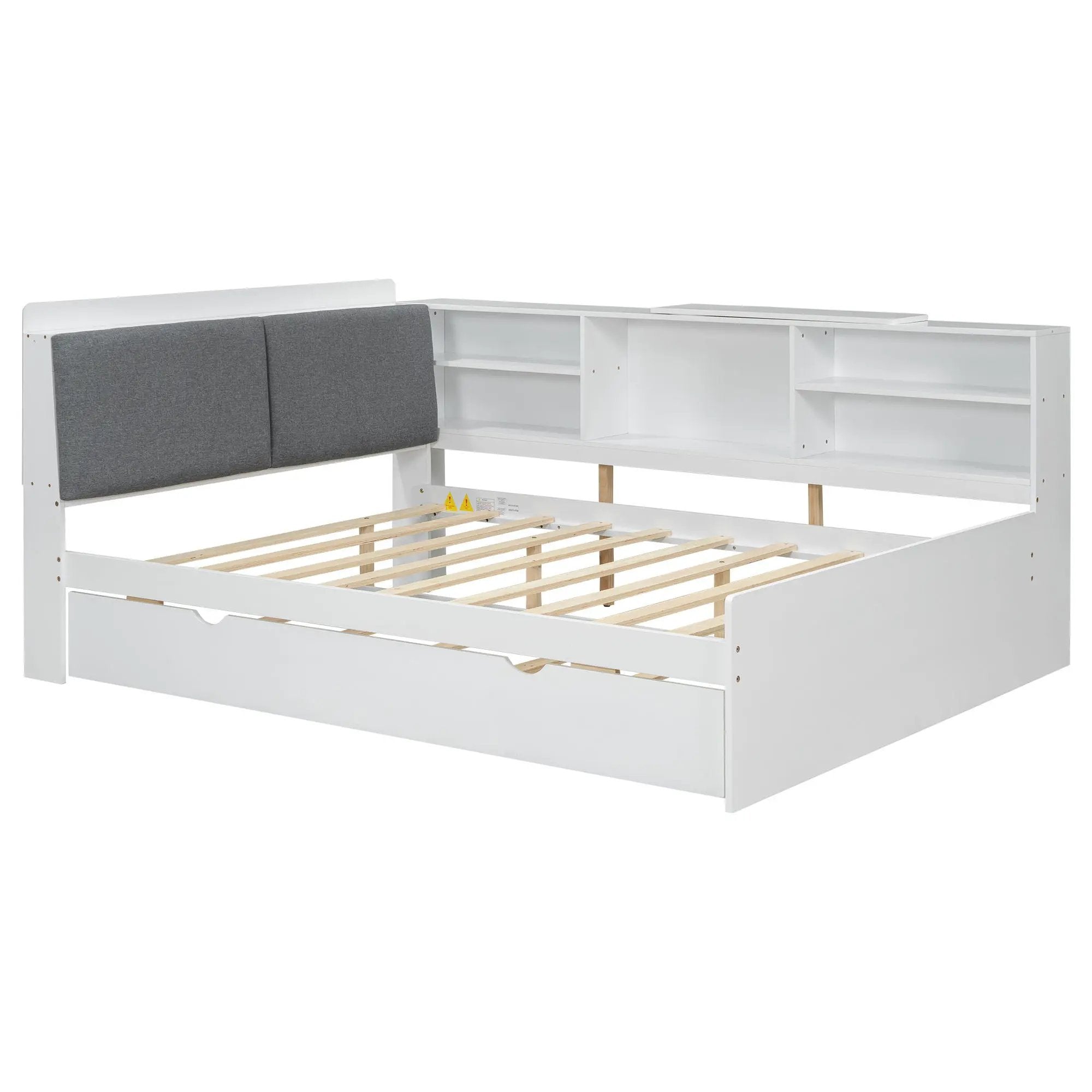 Platform Bed With Trundle, Shelves, And Storage Headboard by Unique Piece Furniture