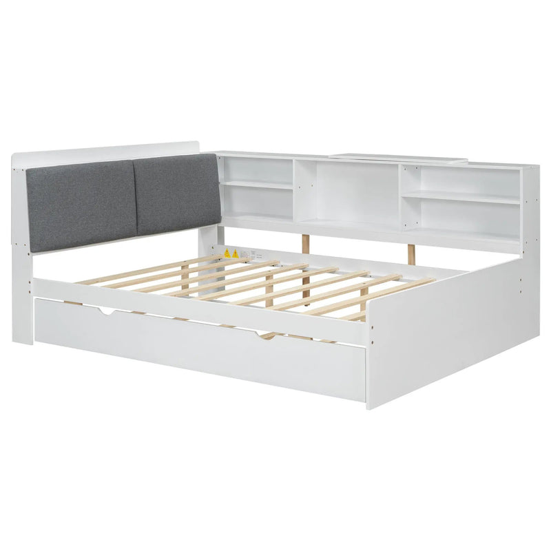 Platform Bed With Trundle, Shelves, And Storage Headboard by HouseOfZazla