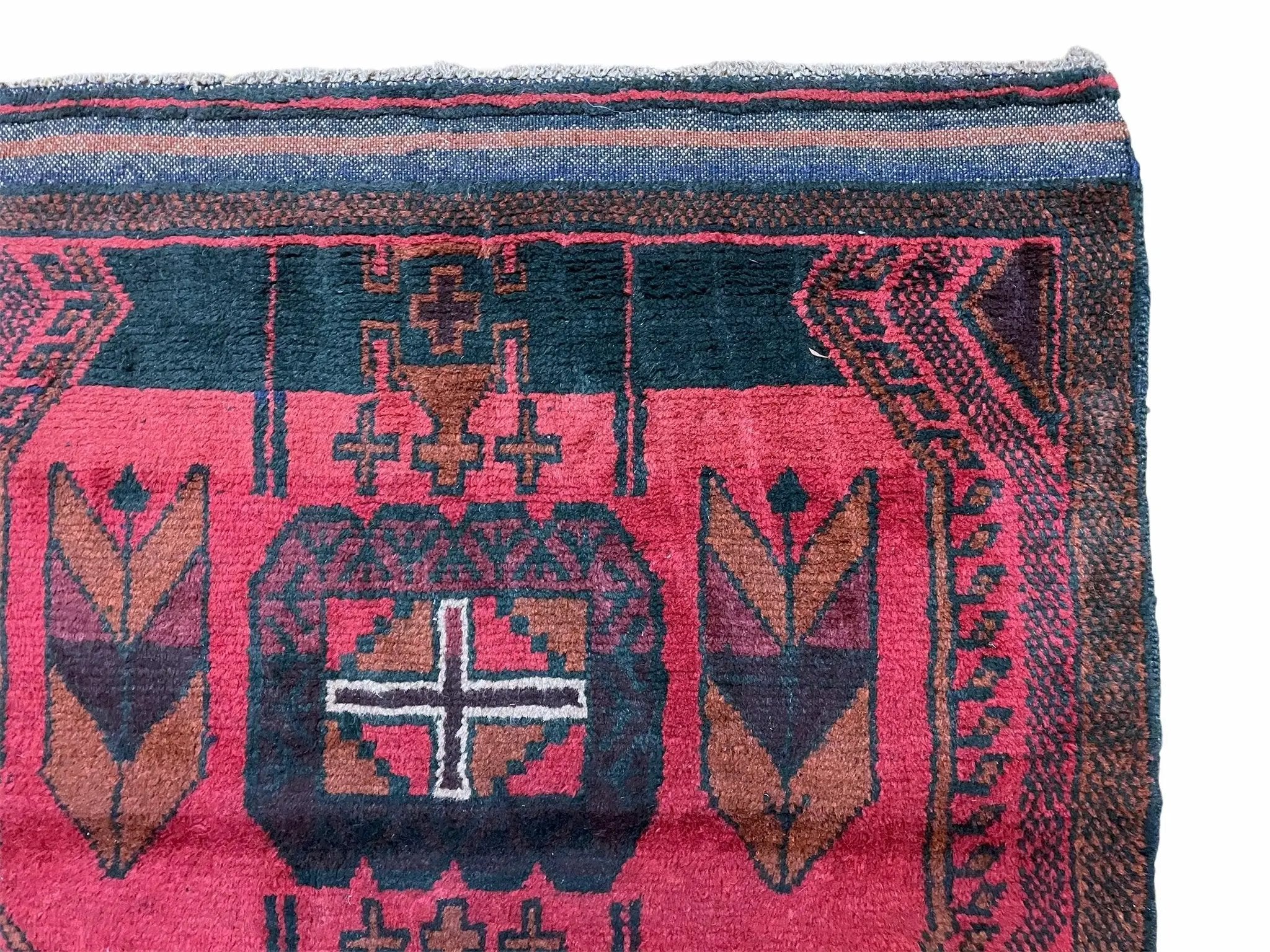 2' 10" X 4'6" Vintage Handmade Tribal Wool Rug Balouchi Rug Afghan Rug Red Black by Jewel Rugs