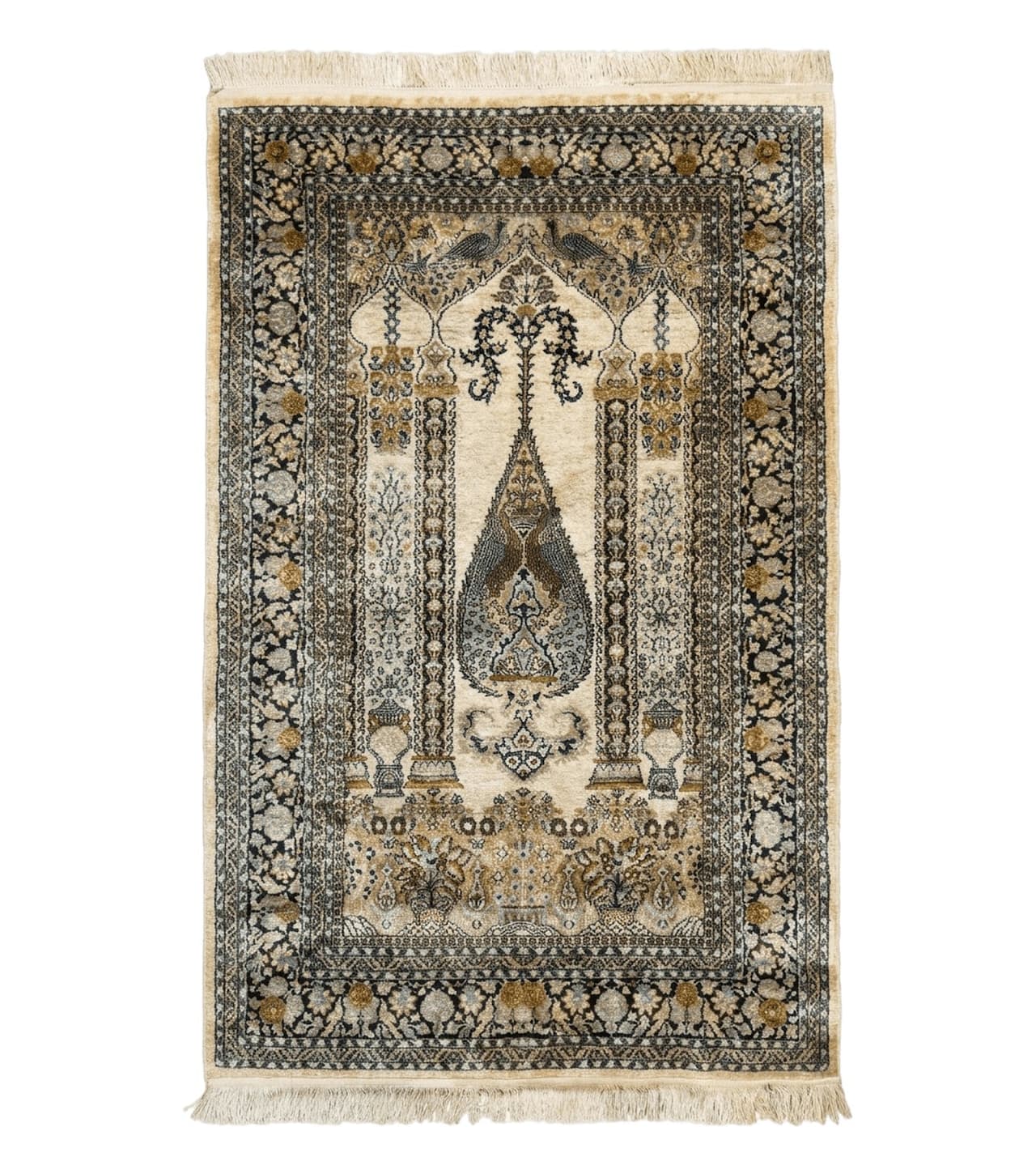 Silk Indian Kashmiri Rug 3x4, Very Fine 400 KPSI, Silk Prayer Rug, Handmade by Jewel Rugs