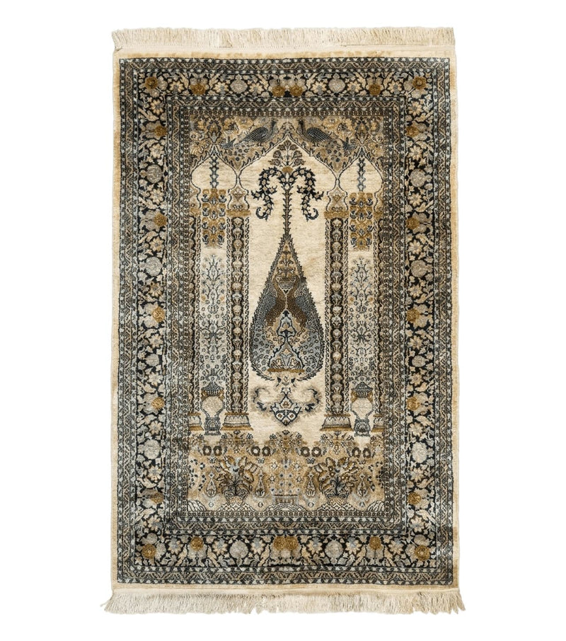 Silk Indian Kashmiri Rug 3x4, Very Fine 400 KPSI, Silk Prayer Rug, Handmade by Jewel Rugs