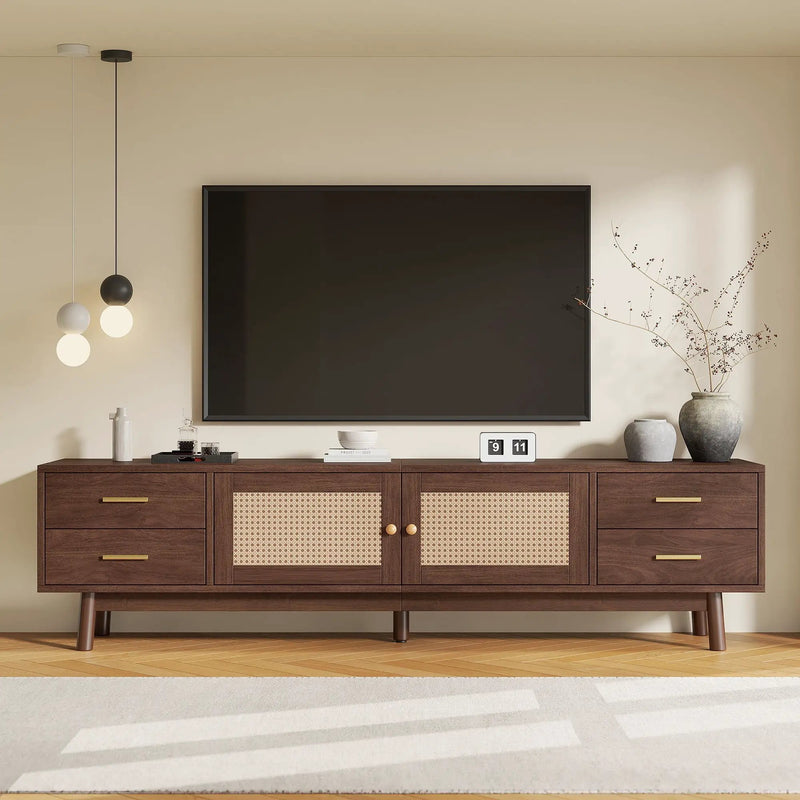 70" TV Stand With Doors For TVs Up To 80", Media Console With 4 Drawers & Cable Holes - Dark Brown by Unique Piece Furniture