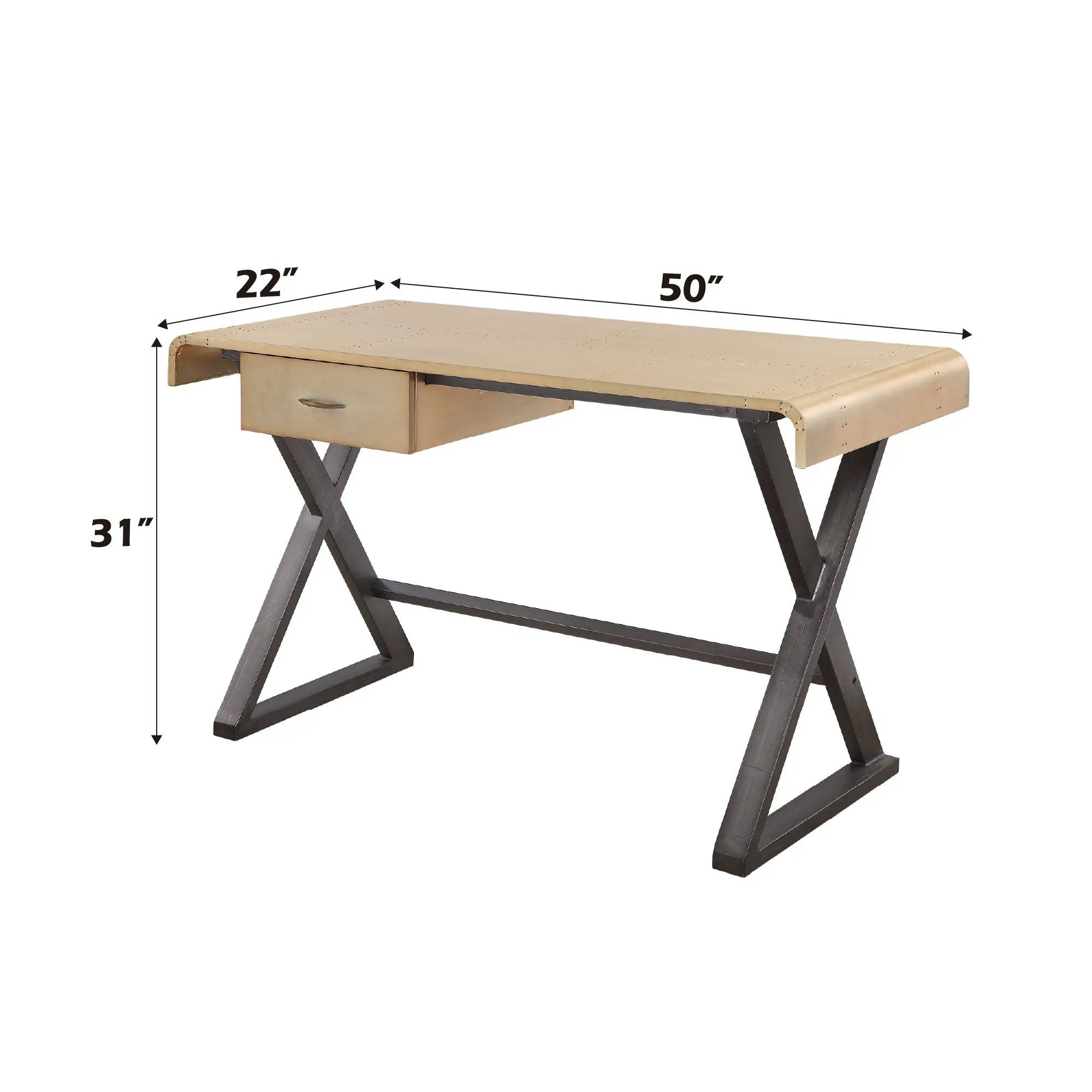 Danton - Aluminum Top Grain Leather Rectangular Writing Desk - Gold by Unique Piece Furniture