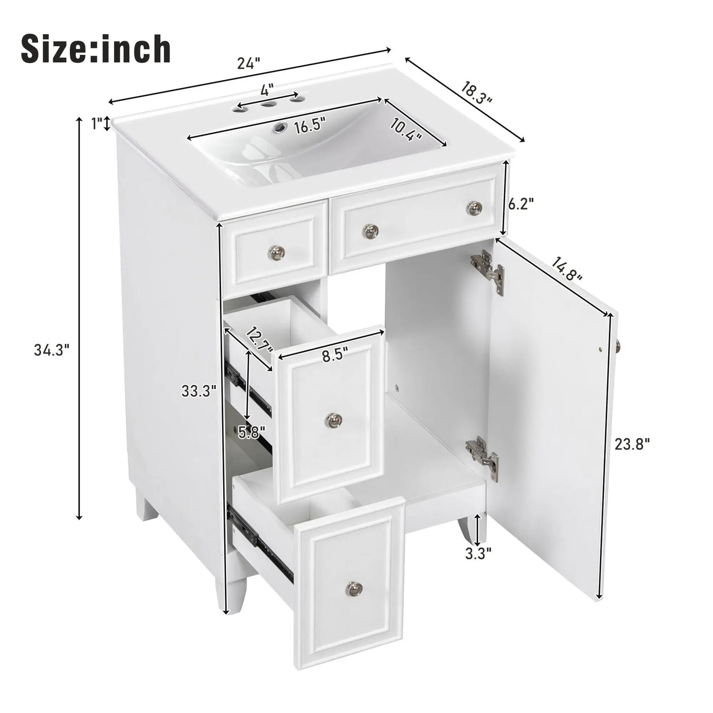 Transitional Style Bathroom Vanity Cabinet With Ceramic Sink by Unique Piece Furniture