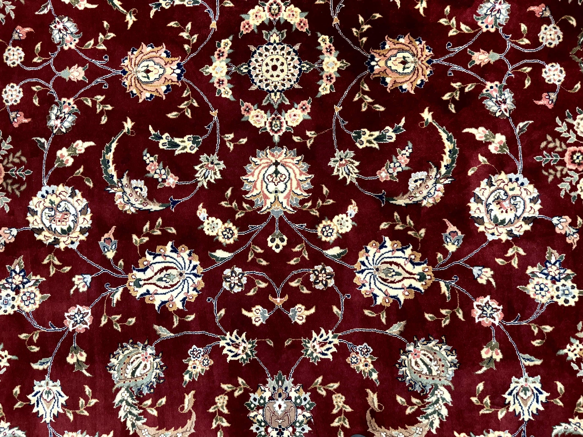Sino Persian Rug 9x11, Burgundy and Navy Blue, Fine 200 KPSI, Floral Allover by Jewel Rugs