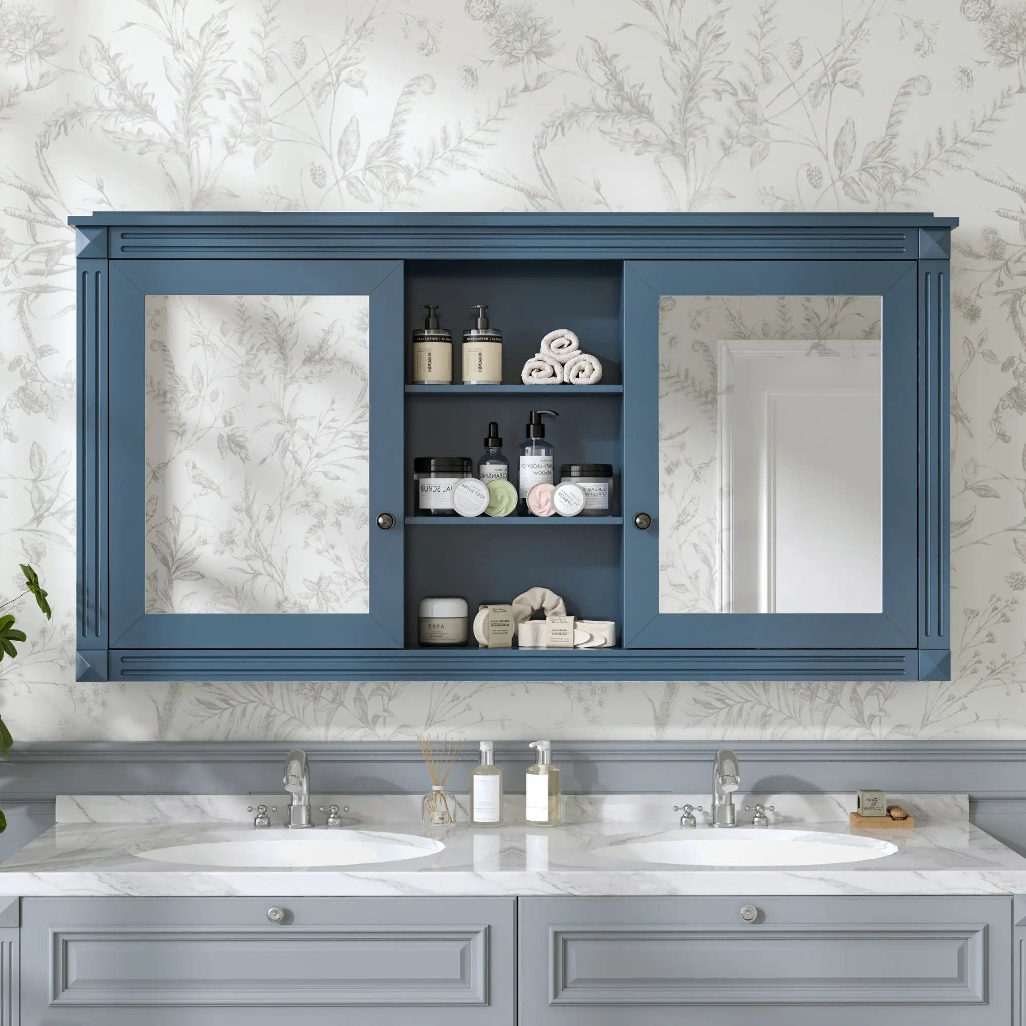 Modern Wall-Mount 2 In 1 Mirror Cabinet With Adjustable Shelves, Soft-Closing Hinges by Unique Piece Furniture