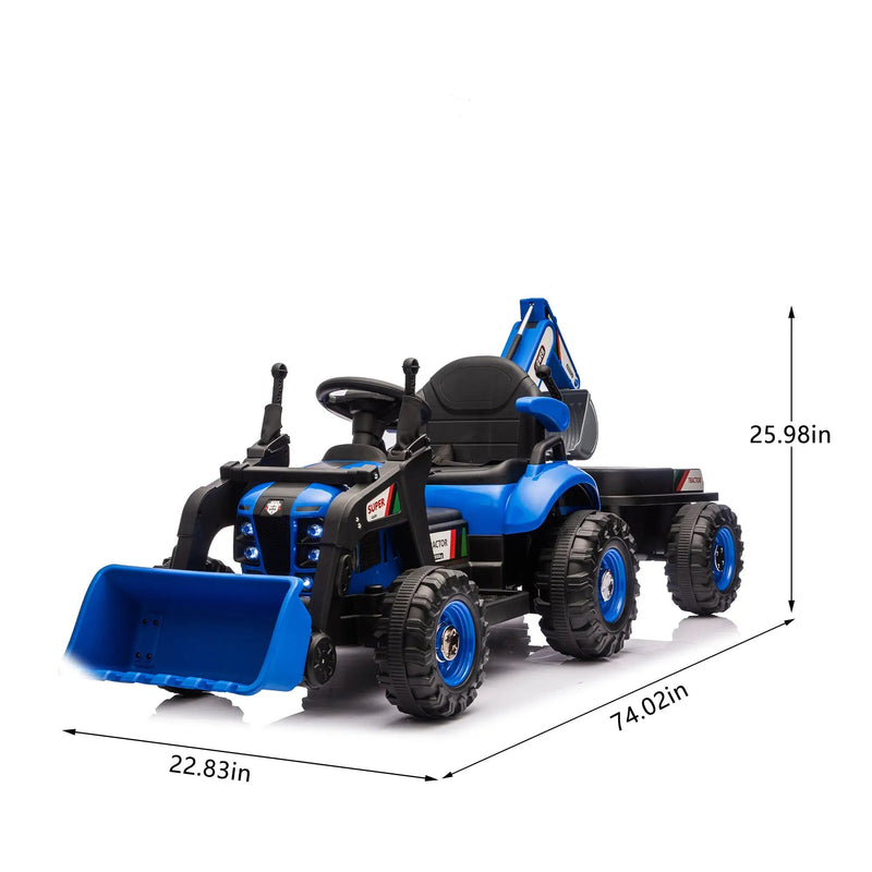 24V Kids Ride-On Electric Tractor Toy with 4-in-1 Construction Attachments by HouseOfZazla