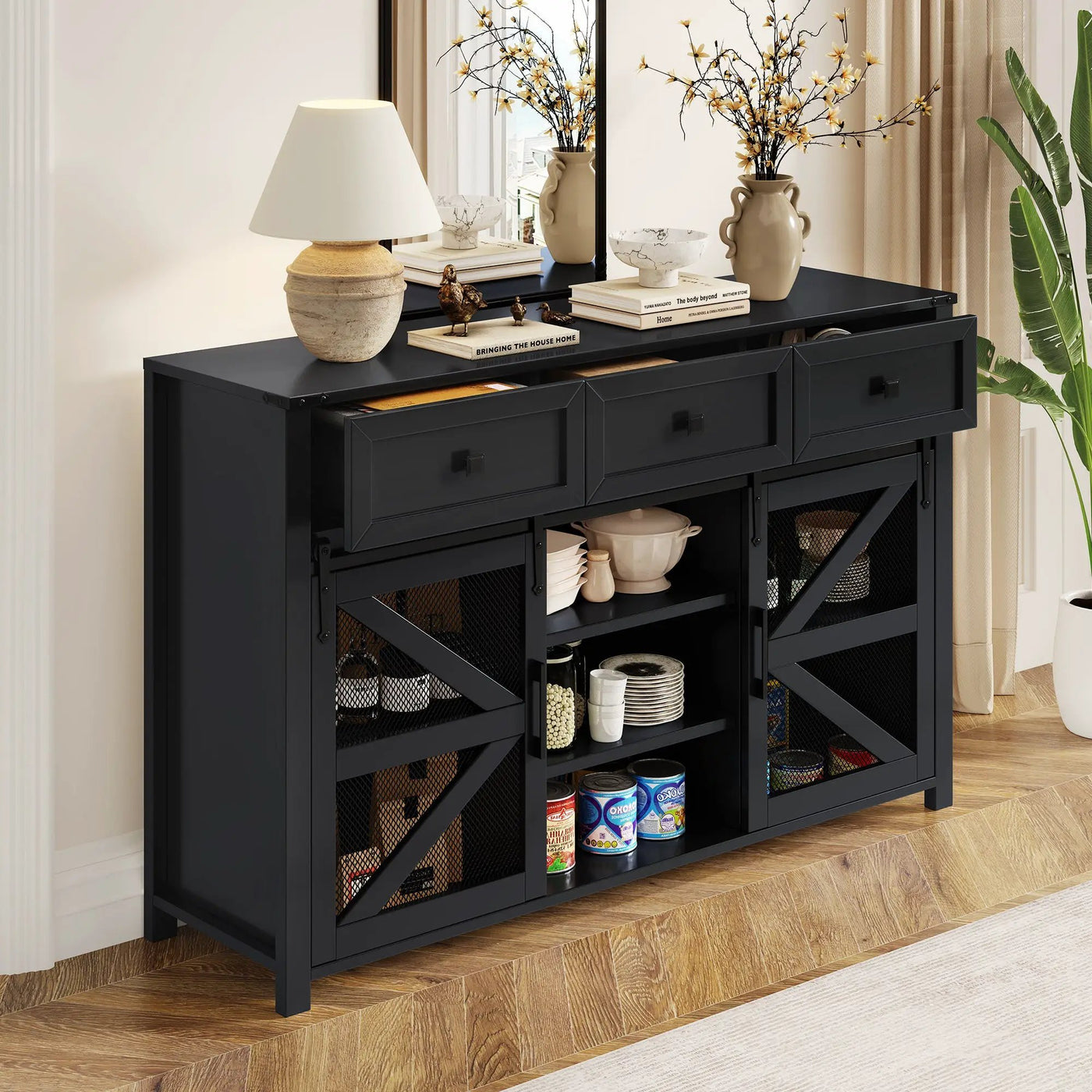 U_Style 55" Sliding Barn Door Sideboard Buffet Cabinet by HouseOfZazla
