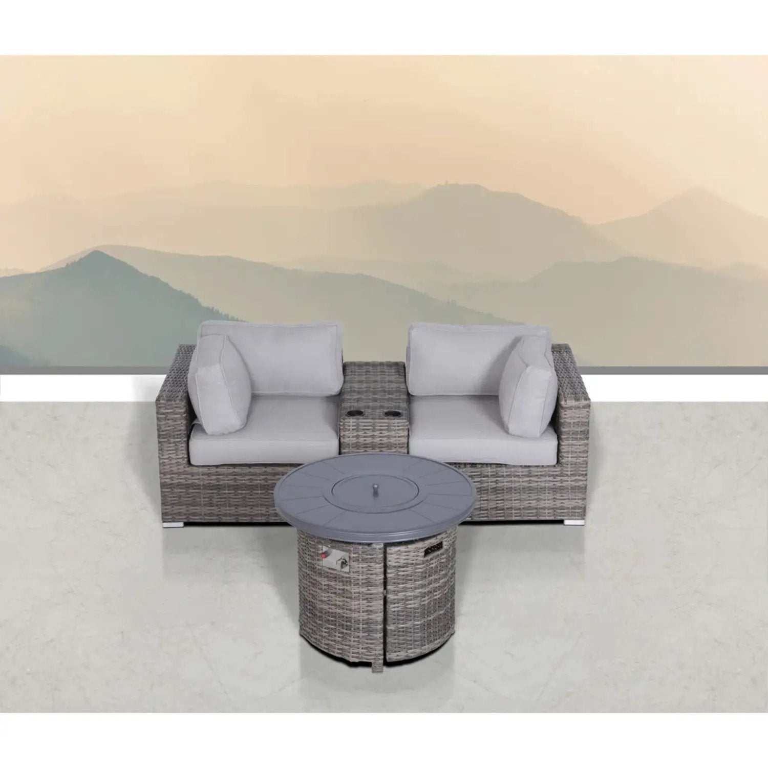 Rattan Patio Set With Comfortable Cushions And Fire Pit by Unique Piece Furniture