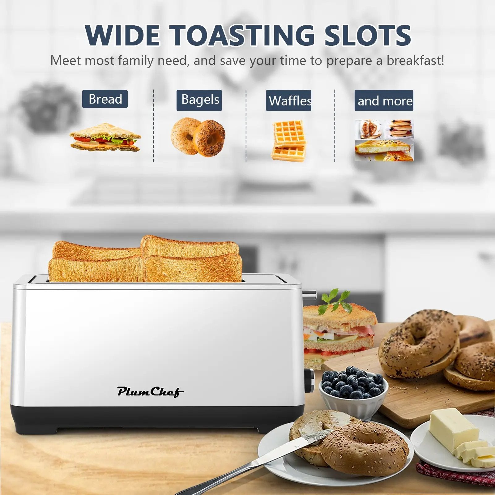 4-Slice Extra Wide Long Slot Toaster (Silver, 1500W) by HouseOfZazla
