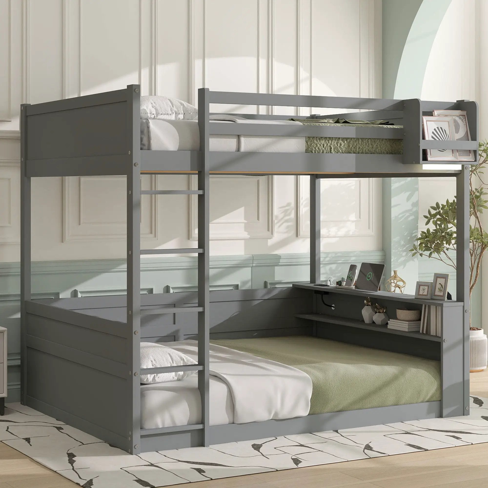 Bunk Bed With Built In Shelves, Storage Box, LED Light And USB Charging Station by Unique Piece Furniture