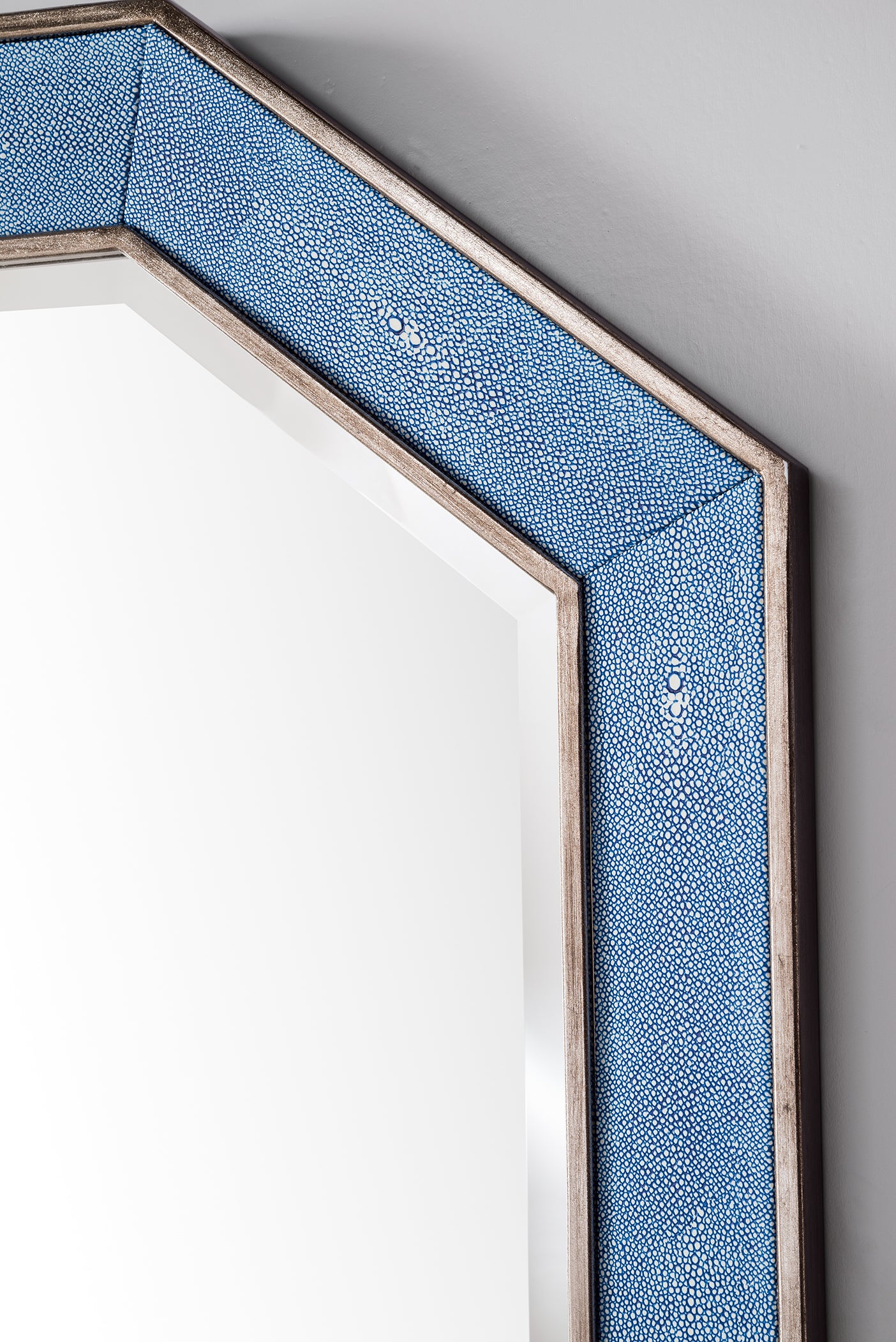 James Martin Tangent 30" Mirror, Silver with Delft Blue, view 3