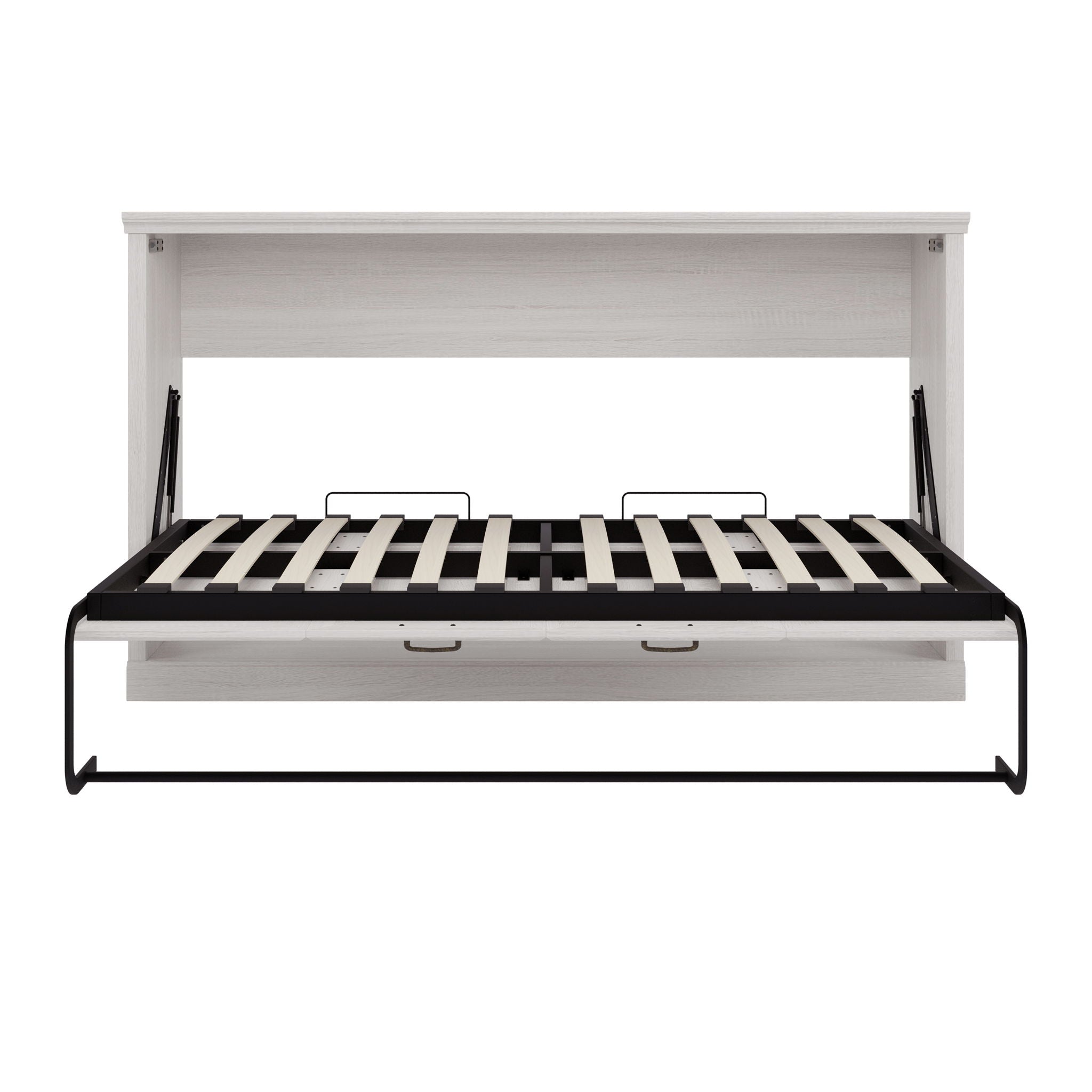 Twin Size Horizontal Murphy Bed With Dual Piston System, Space Saving Wall Bed Folds Into Cabinet - Rustic White by HouseOfZazla