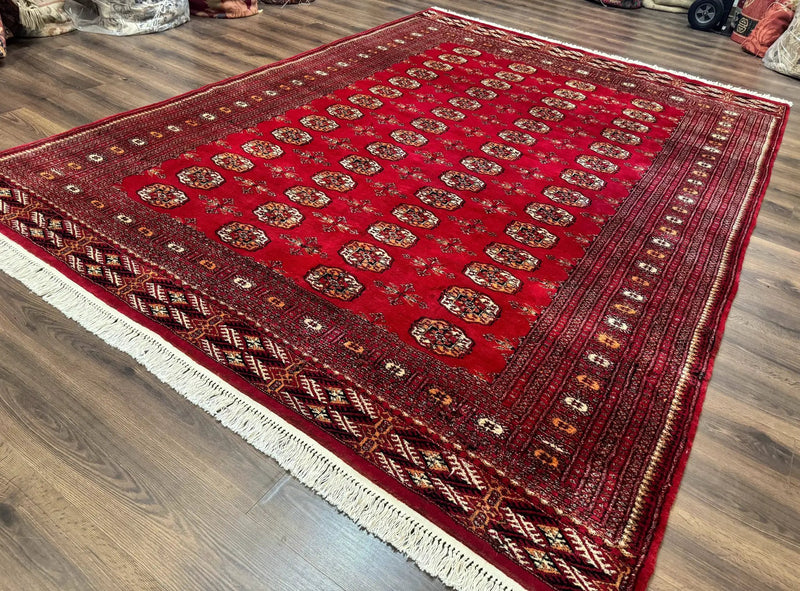 Red Turkoman Bokhara Rug 8x11, Pakistani Turkmen Carpet, Vintage Traditional Area Rug by Jewel Rugs
