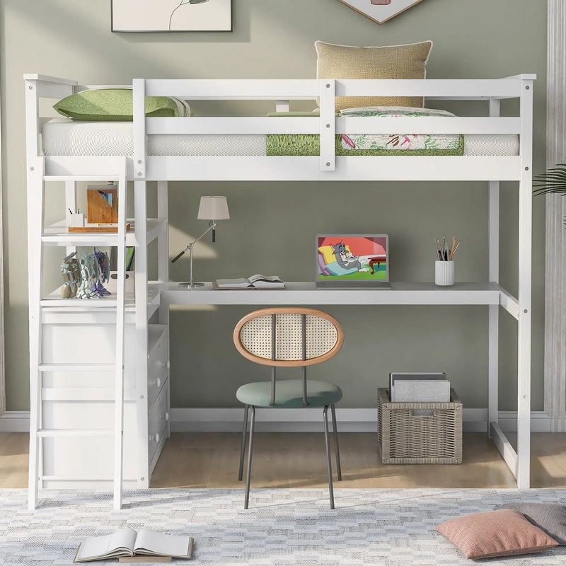 Modern Loft Bed With Built In Desk, Shelves, And 2 Drawers by HouseOfZazla
