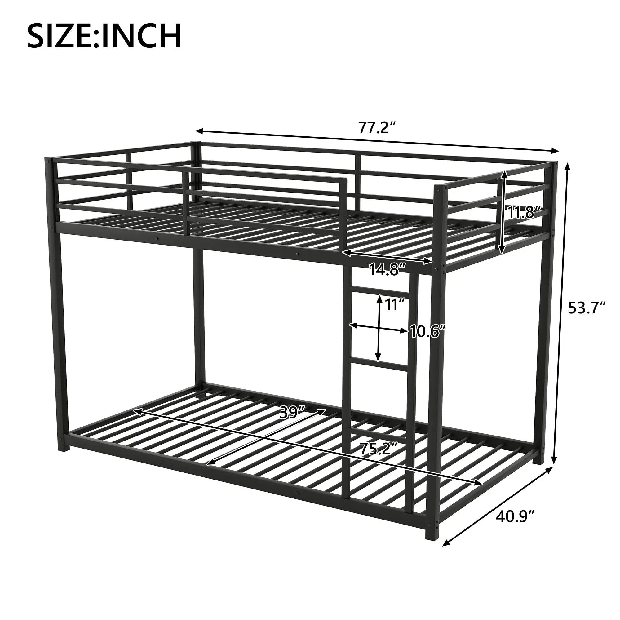Metal Bunk Bed, Low Bunk Bed With Ladder by HouseOfZazla