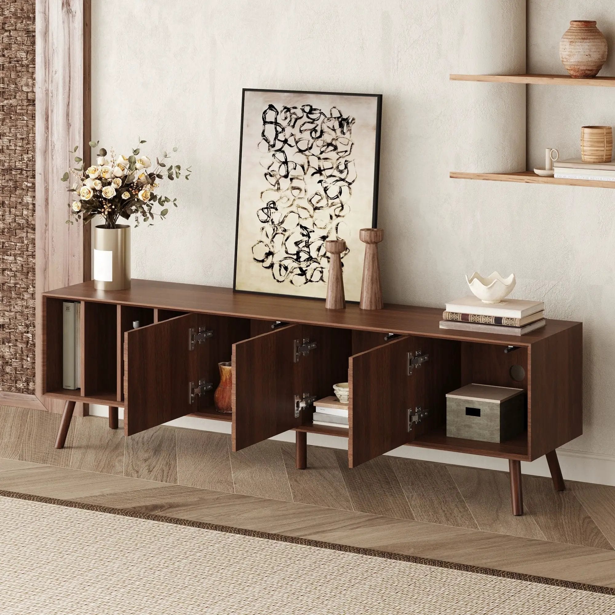 TV Stand With 5 Legs, Media Console Table For Tvs Up To 75" - Walnut by HouseOfZazla