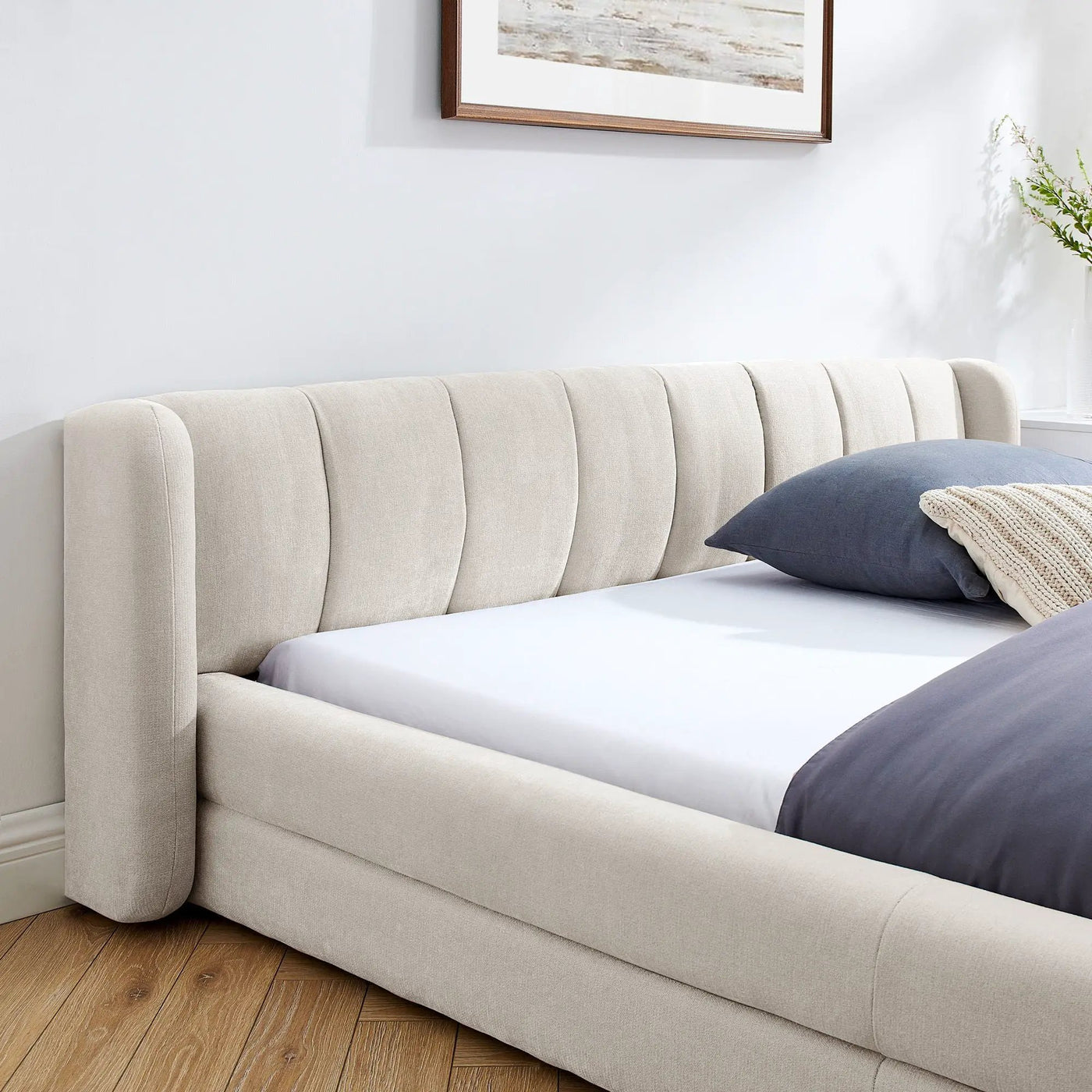 Modern Upholstered Bed Frame With Thick Fabric And Headboard by Unique Piece Furniture