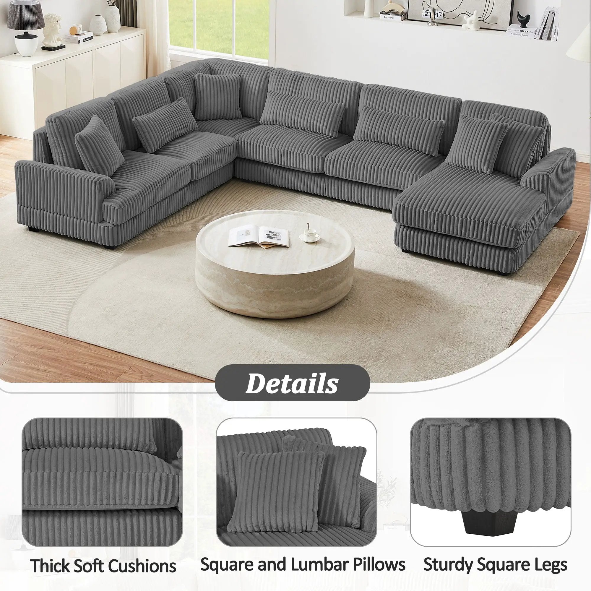 Oversized Sectional Sofa U - Shaped Sofa Couch Modern Sofa Upholstered In Soft With A Chaise Lounge For Living Room by HouseOfZazla