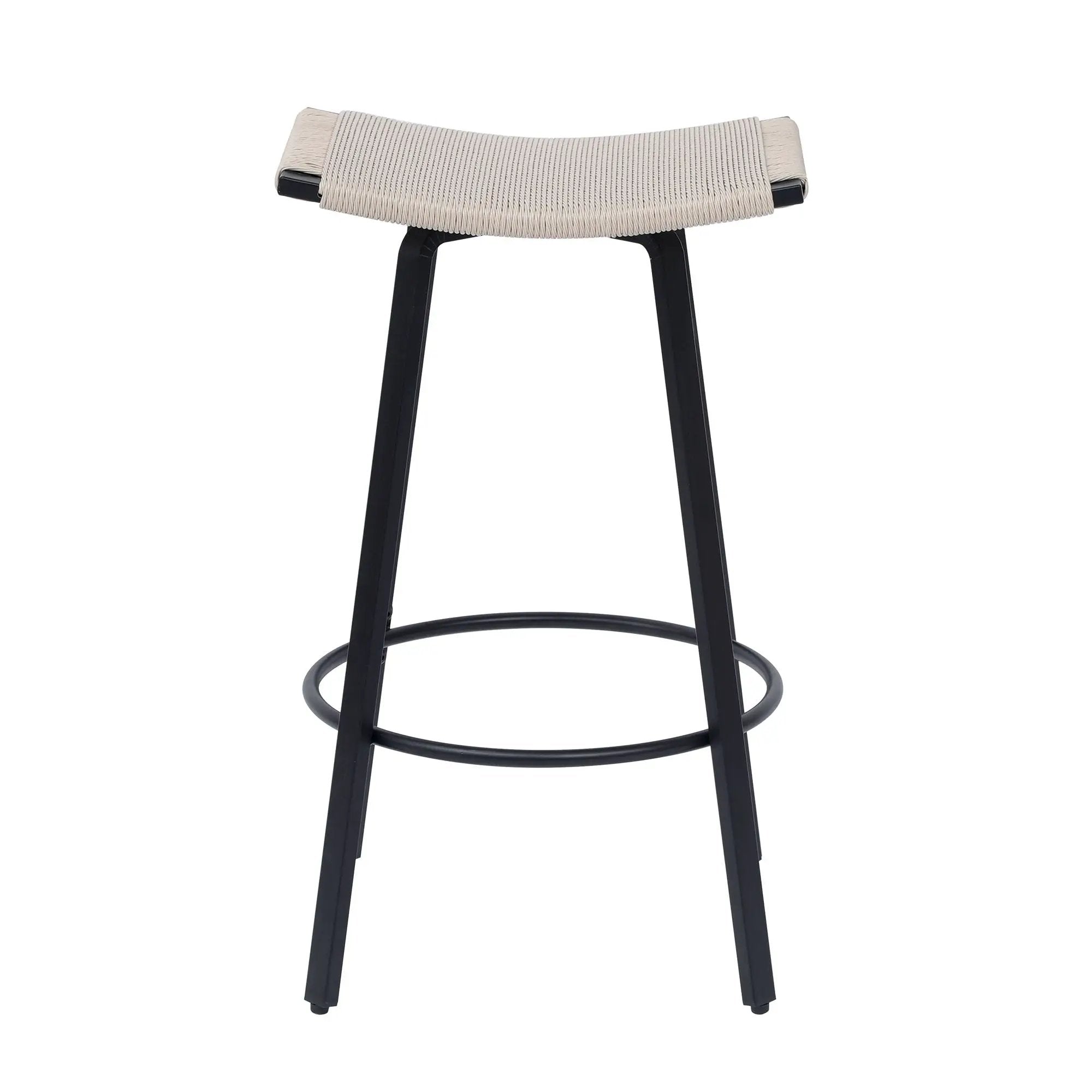 Counter Height Bar Stools Backless Handwoven Kitchen Dining Chairs With Round Footrest (Set of 2) Weaving Pub Stoo - Creamy White by HouseOfZazla
