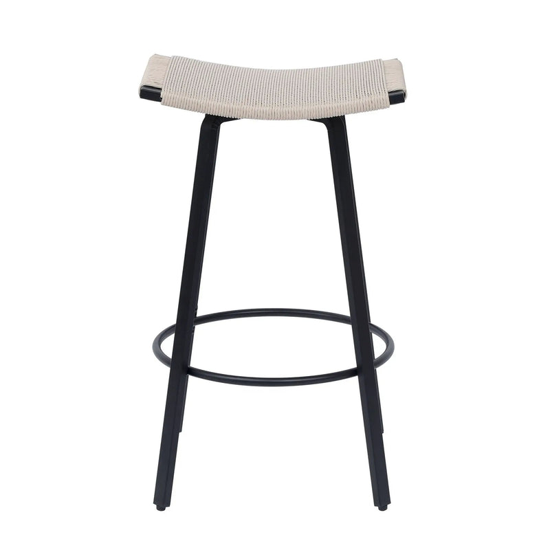 Counter Height Bar Stools Backless Handwoven Kitchen Dining Chairs With Round Footrest (Set of 2) Weaving Pub Stoo - Creamy White by HouseOfZazla