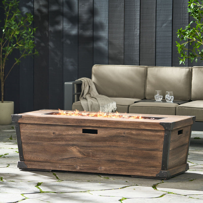 Outdoor Patio Rectangle Gas Burning Fire Pit - Wood Pattern by HouseOfZazla