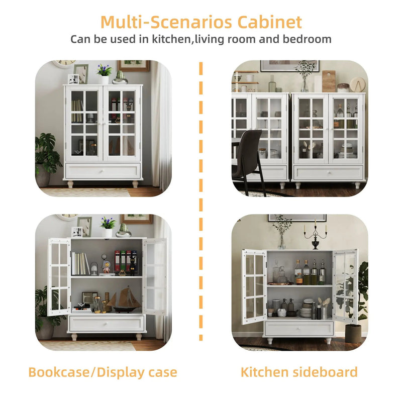Minimalist Buffet Cabinet With Double Glass Doors And Drawer by HouseOfZazla