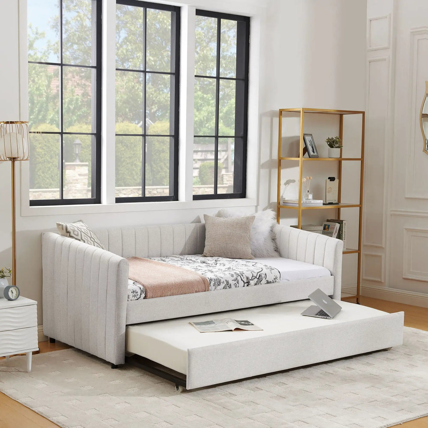 Upholstered Daybed With Trundle With Vertical Stripes by Unique Piece Furniture