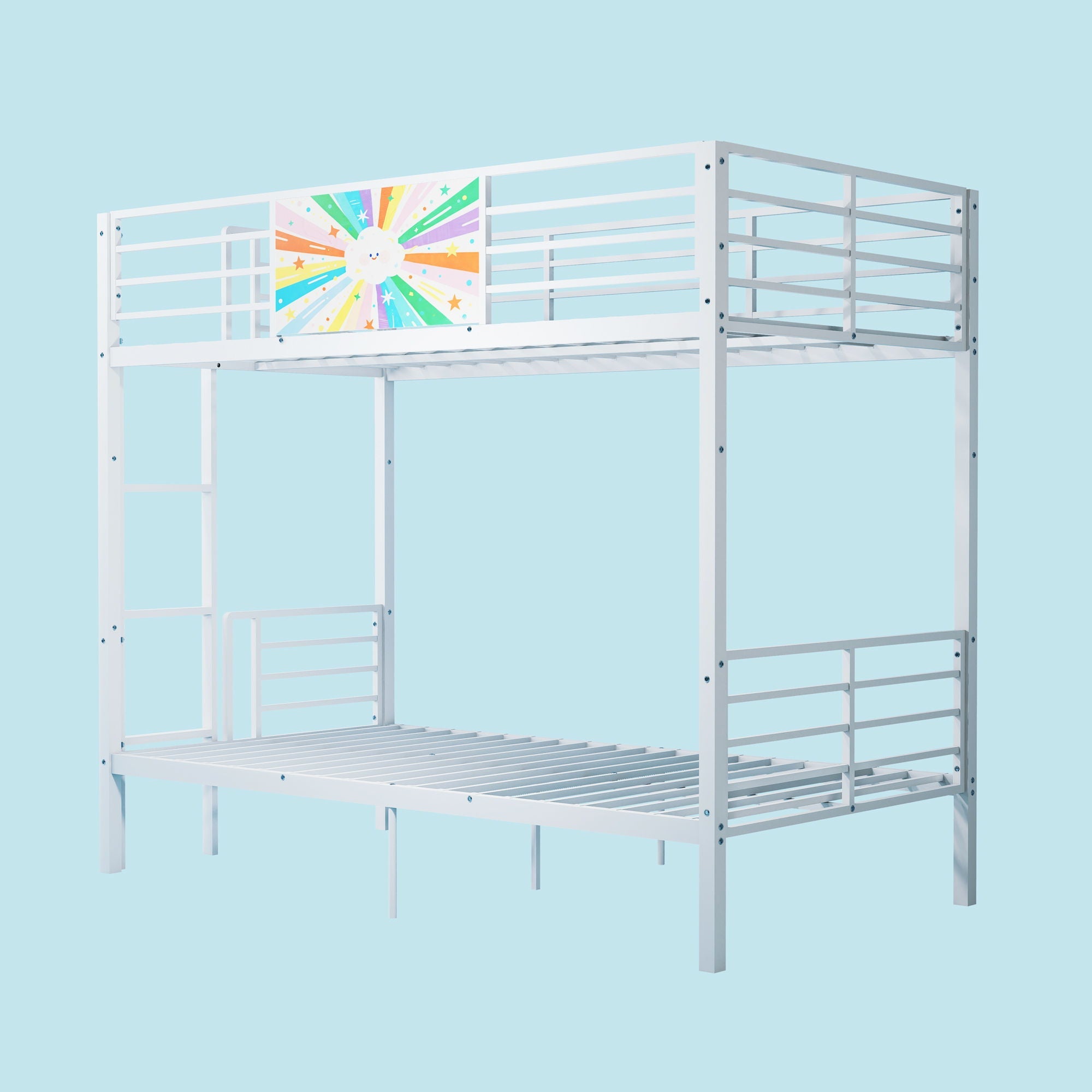 Bunk Bed, Convertible To 2 Separate Twin Size Beds & Full Length Guardrail & Ladder, No Box Spring Needed - White by HouseOfZazla