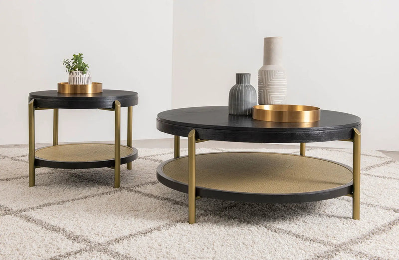 Arini Round Coffee Table With Storage Shelf Black by Unique Piece Furniture