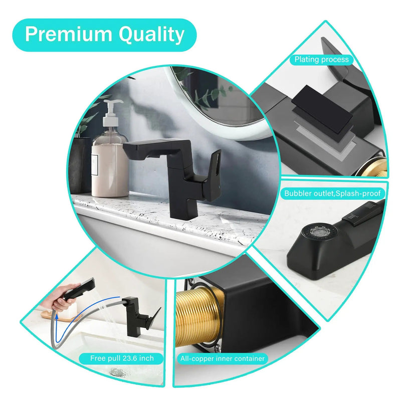 Modern Smart LED Bathroom Faucet With Temperature Digital Display And Pull Down Sprayer by HouseOfZazla