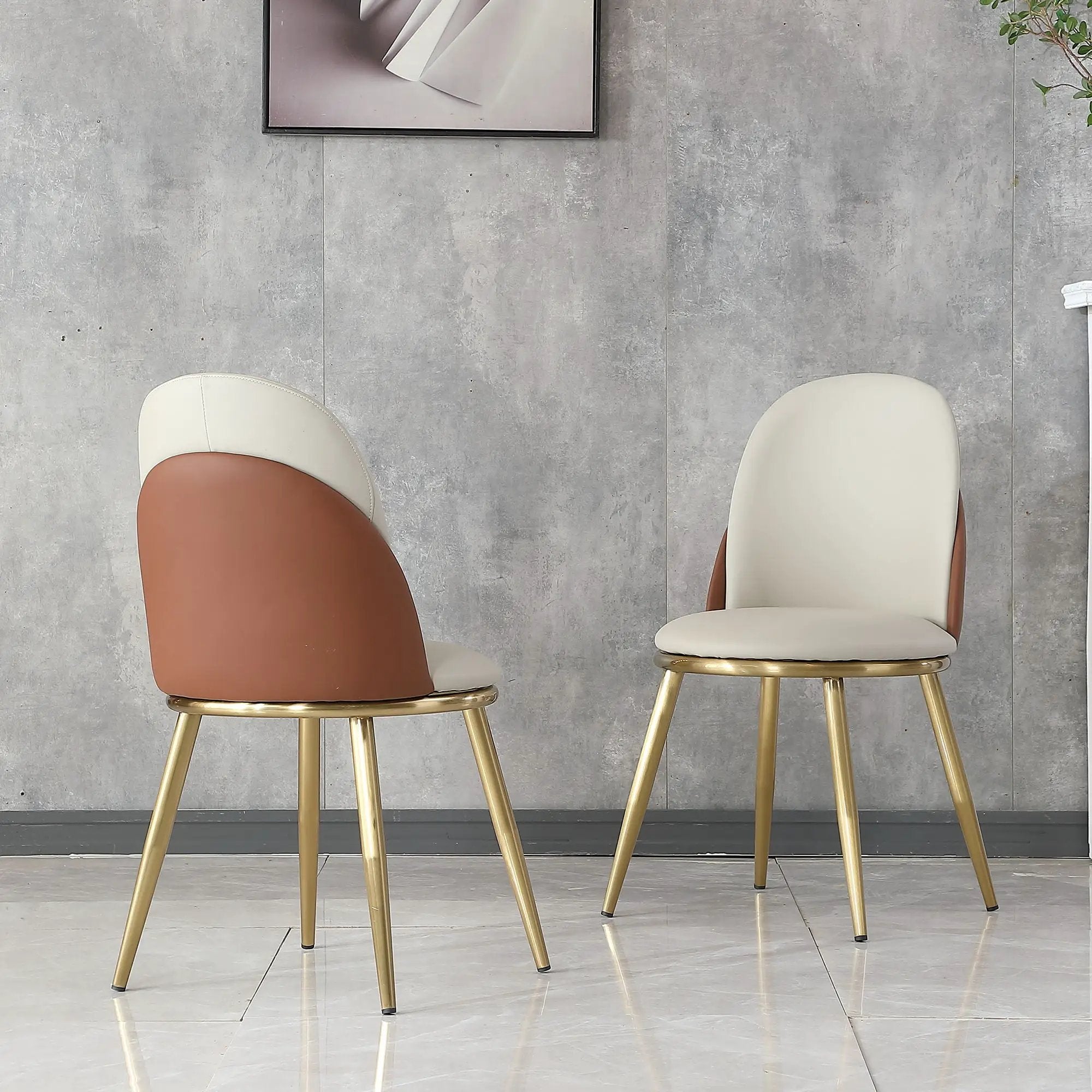 Modern Dining Chairs (Set of 2) With Gold Metal Legs - Beige by Unique Piece Furniture