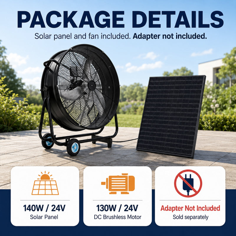 30" Wheeled Solar Fan with 140W Adjustable Monocrystalline Solar Panel by HouseOfZazla
