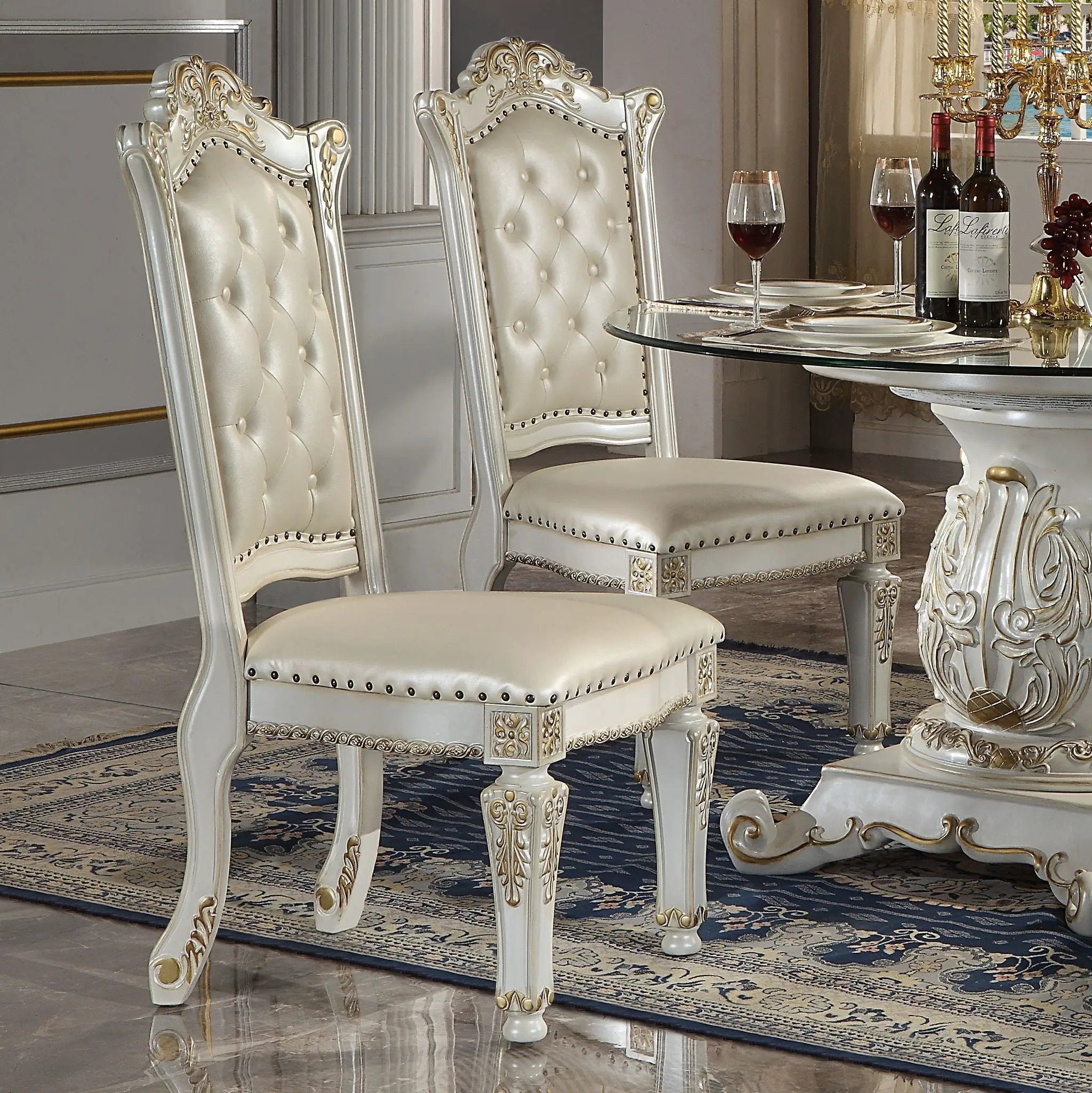 Vendome - Synthetic Leather Side Chair (Set of 2) - Antique Pearl by Unique Piece Furniture