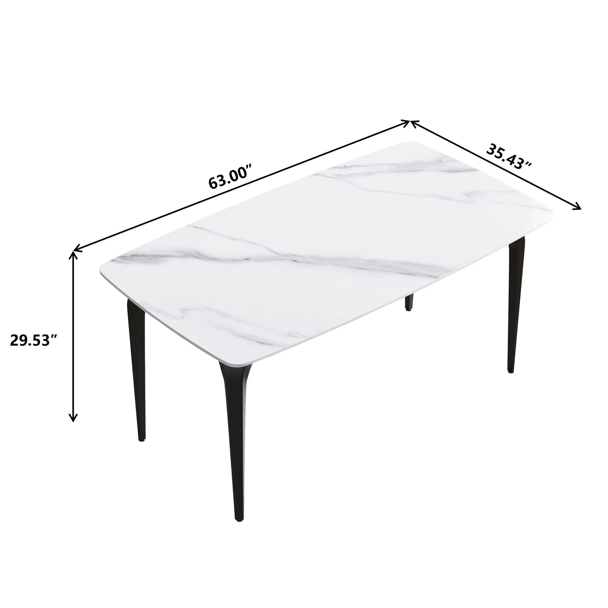 63" Modern Artificial Stone White Curved Black Metal Leg Dining Table, 6 People - White by HouseOfZazla
