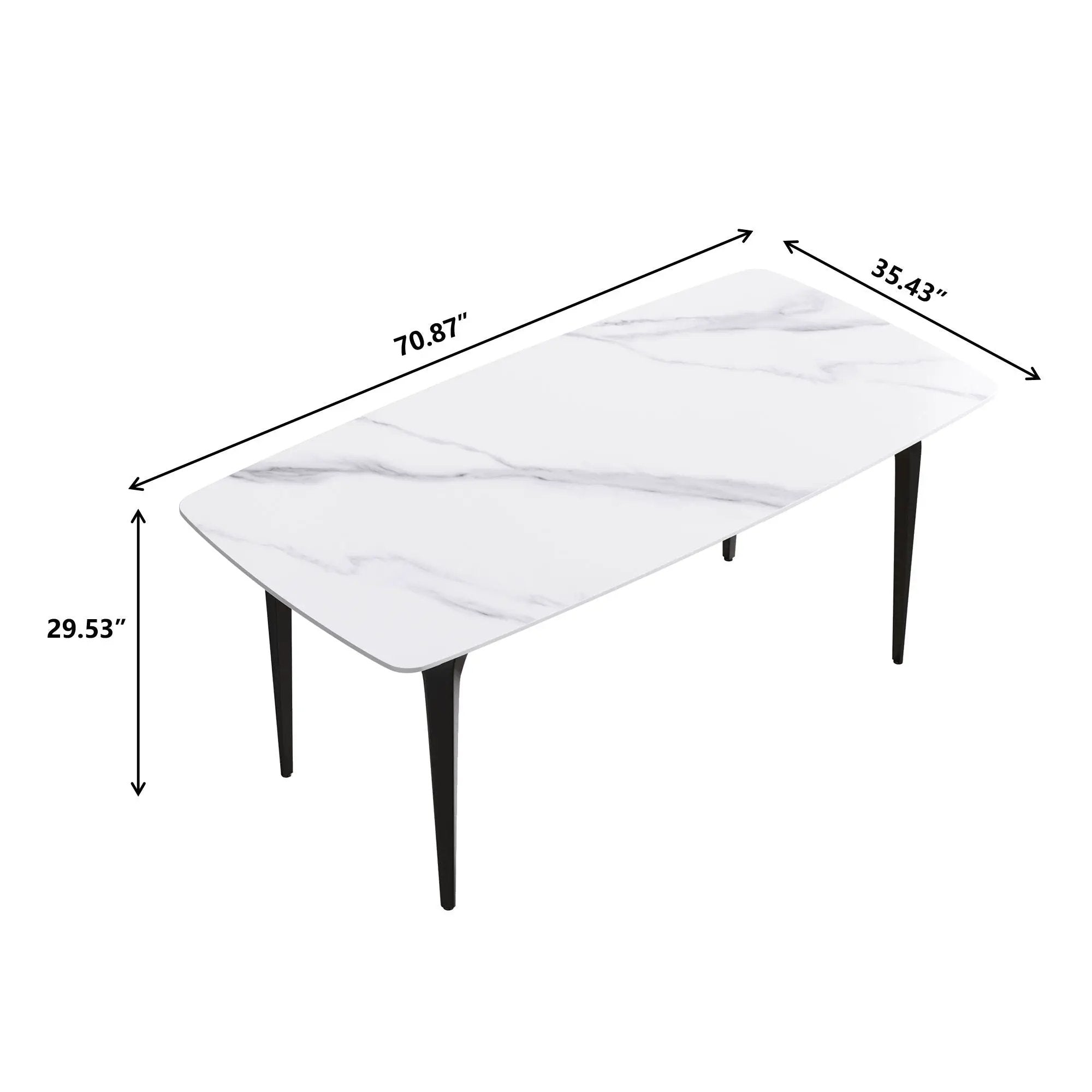 70.87" Modern Artificial Stone Curved Black Metal Leg Dining Table, Can Accommodate 6-8 People - White / Black by HouseOfZazla
