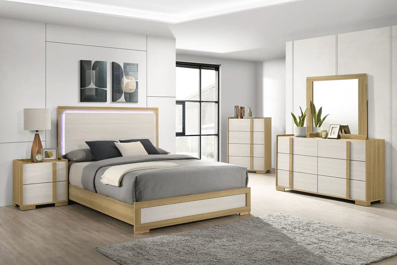 Hyland Eastern King Panel Bed LED Headboard Natural by Unique Piece Furniture