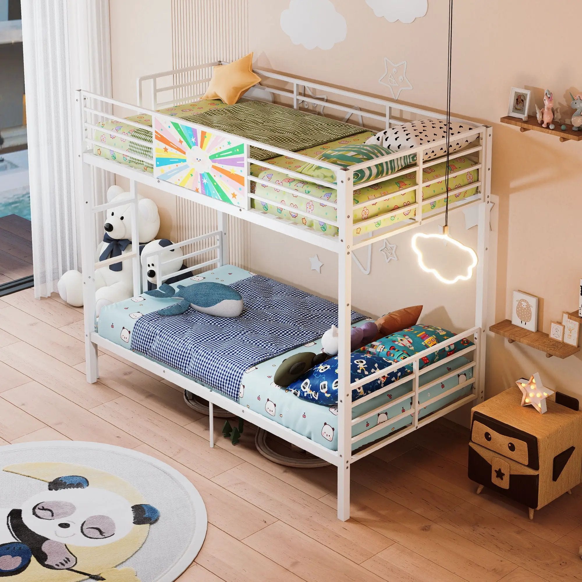 Bunk Bed, Convertible To 2 Separate Twin Size Beds & Full Length Guardrail & Ladder, No Box Spring Needed - White by HouseOfZazla