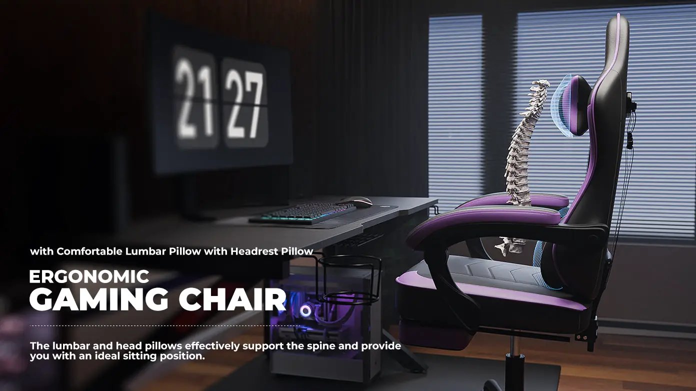 Gaming Chair with Footrest and Massage Lumbar Support by HouseOfZazla