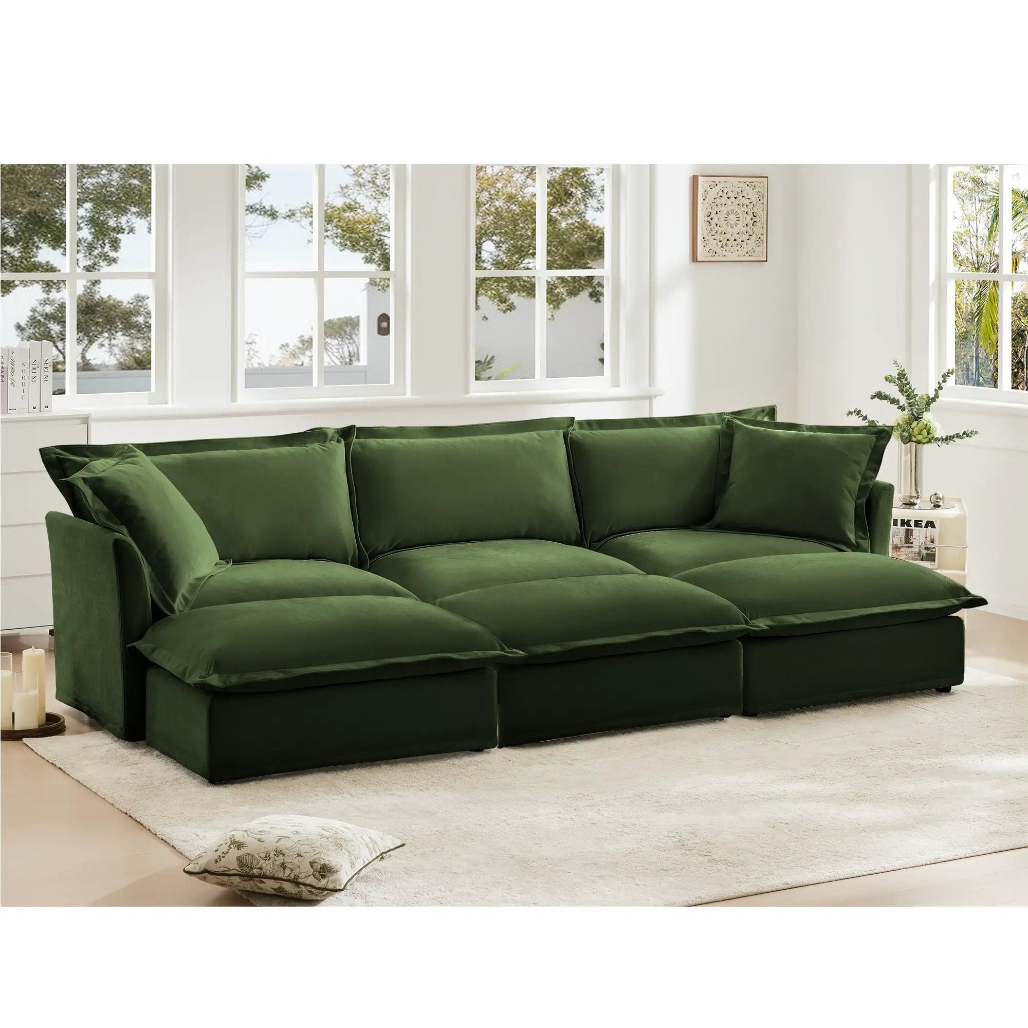 Chenille 3-Seat Slipcovered Sofa with Ottomans by HouseOfZazla
