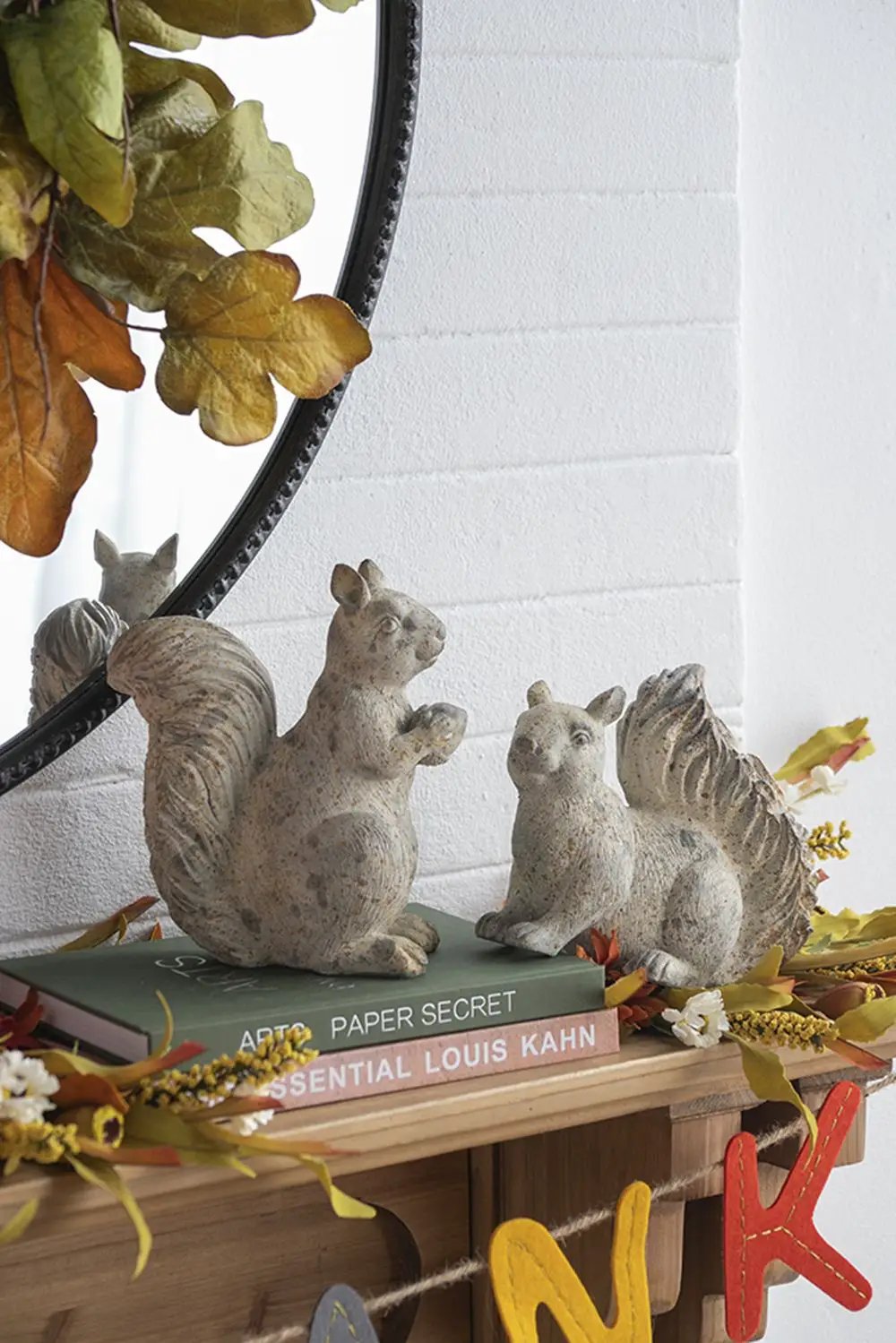 Resin Standing & Lying Down Squirrel Rustic, For Harvest Festival Fall Festival & Thanksgiving Table Decorations (Set of 2) - Antique Cream by HouseOfZazla
