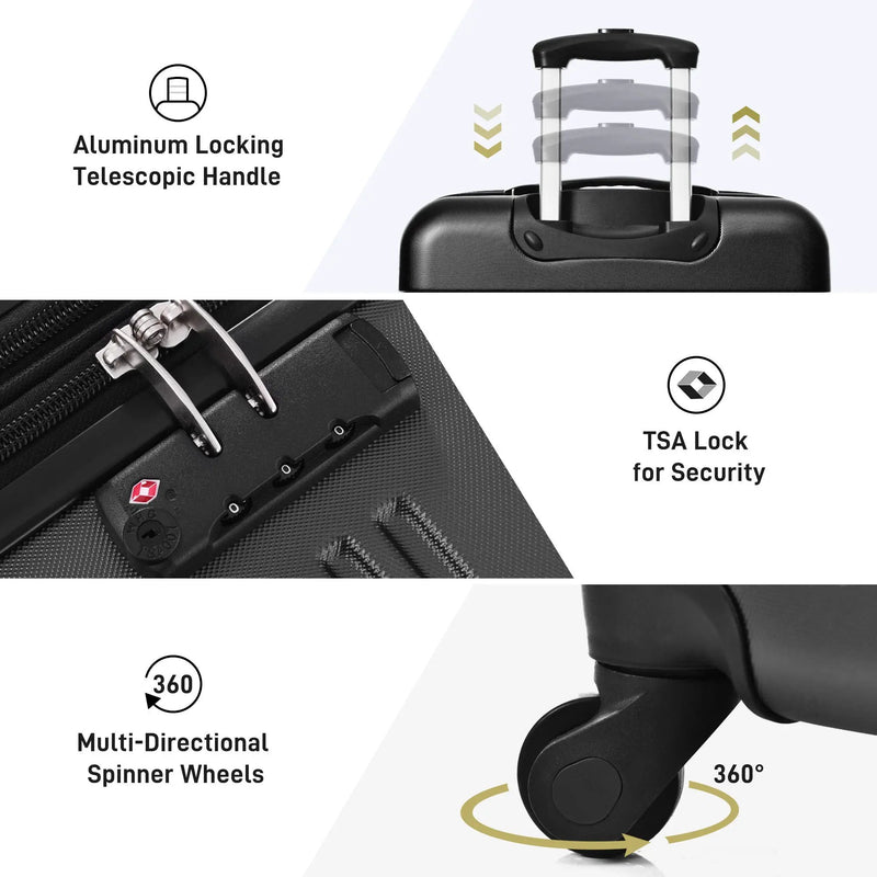 3 Piece Luggage Set Hardside Spinner Suitcase With Tsa Lock 20" 24" 28" Available - Black by HouseOfZazla