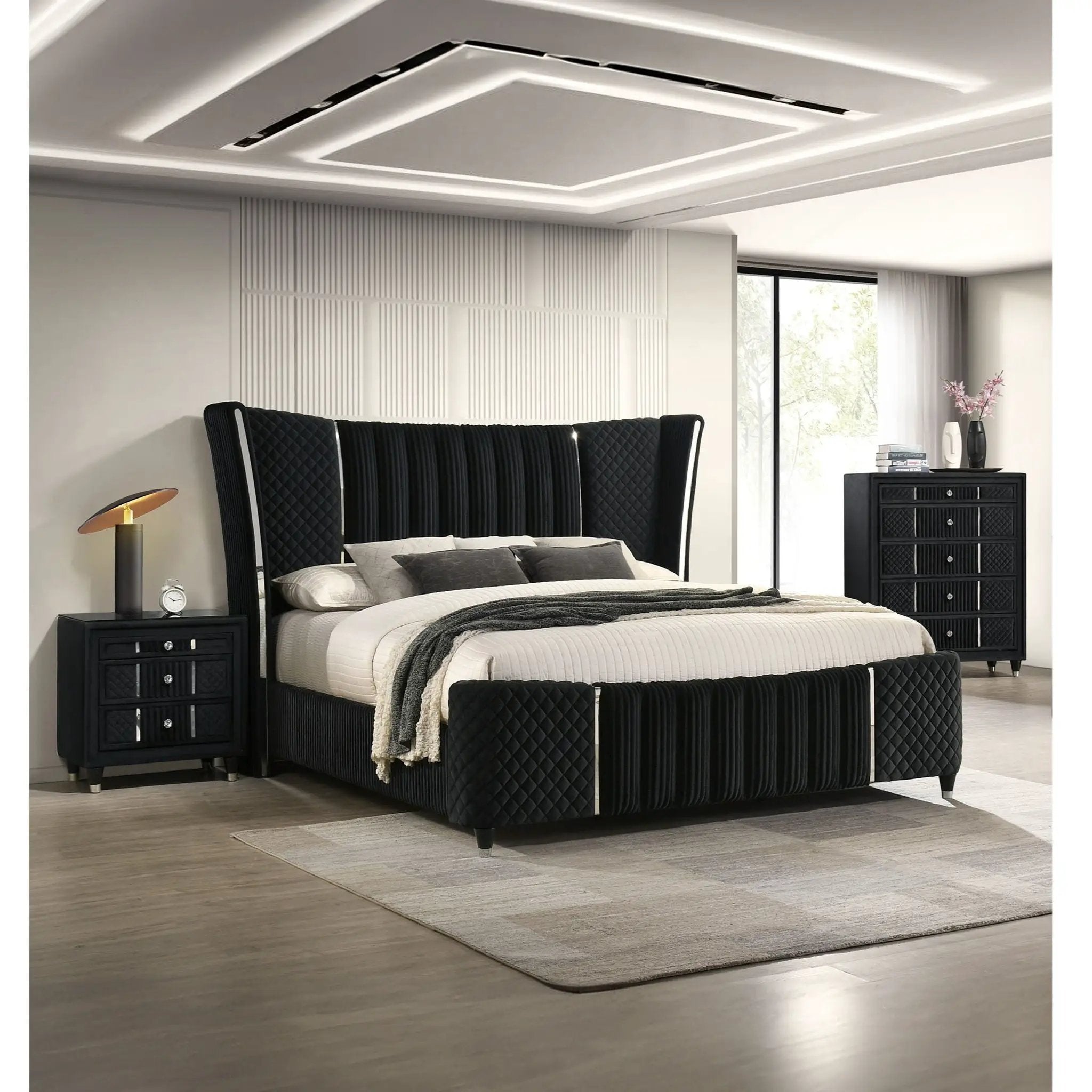 1 Piece Tall Chest Upholstery Textured - Black by Unique Piece Furniture