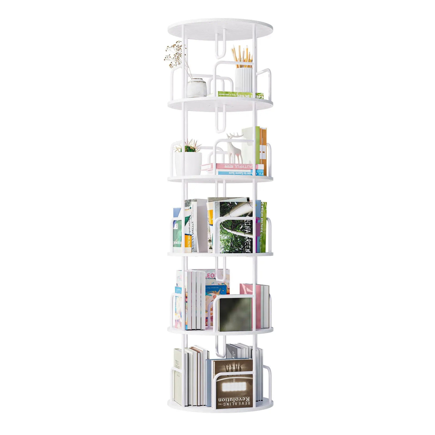 Rotating Bookshelf Tower 5 Tier Spinning 360 Degree Revolving Storage Shelf by Unique Piece Furniture